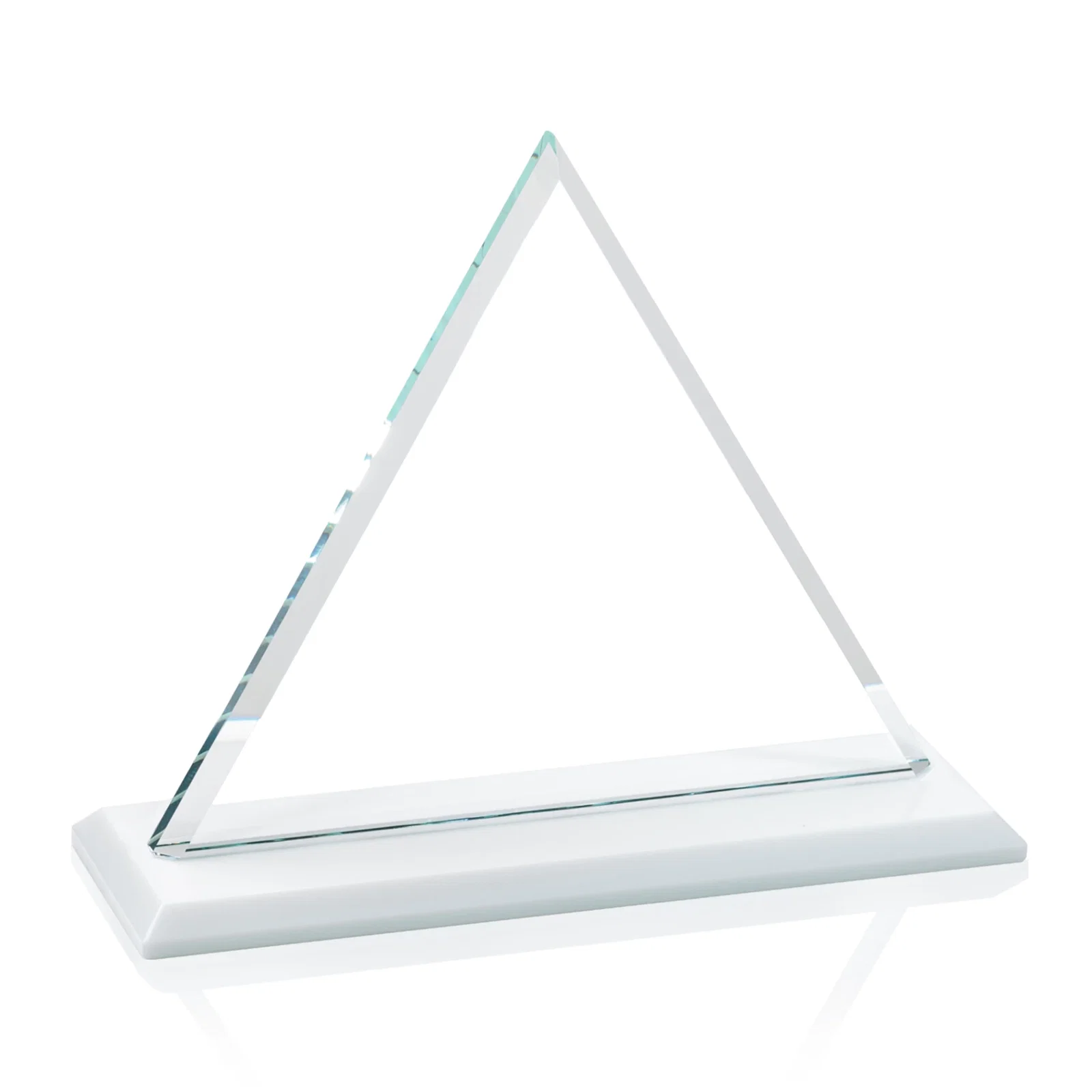 Custom engraved Starfire Crystal Triangle Award With Contrasting White Base for graduation ceremonies