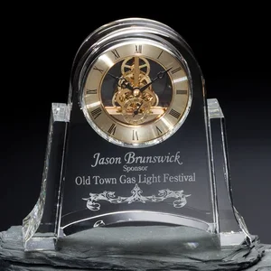 Layered Optical Crystal Mantel Clock With Gold Skeleton Movement