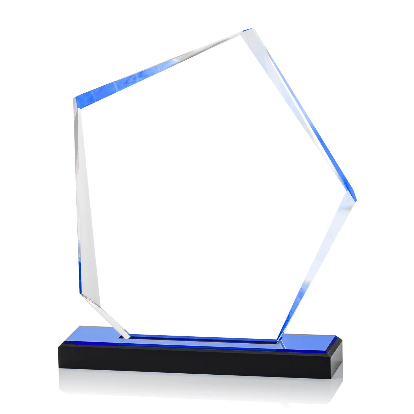 Promotional Faceted Acrylic Award with Blue Reflective Frame on Ebony Base for service anniversary gifts