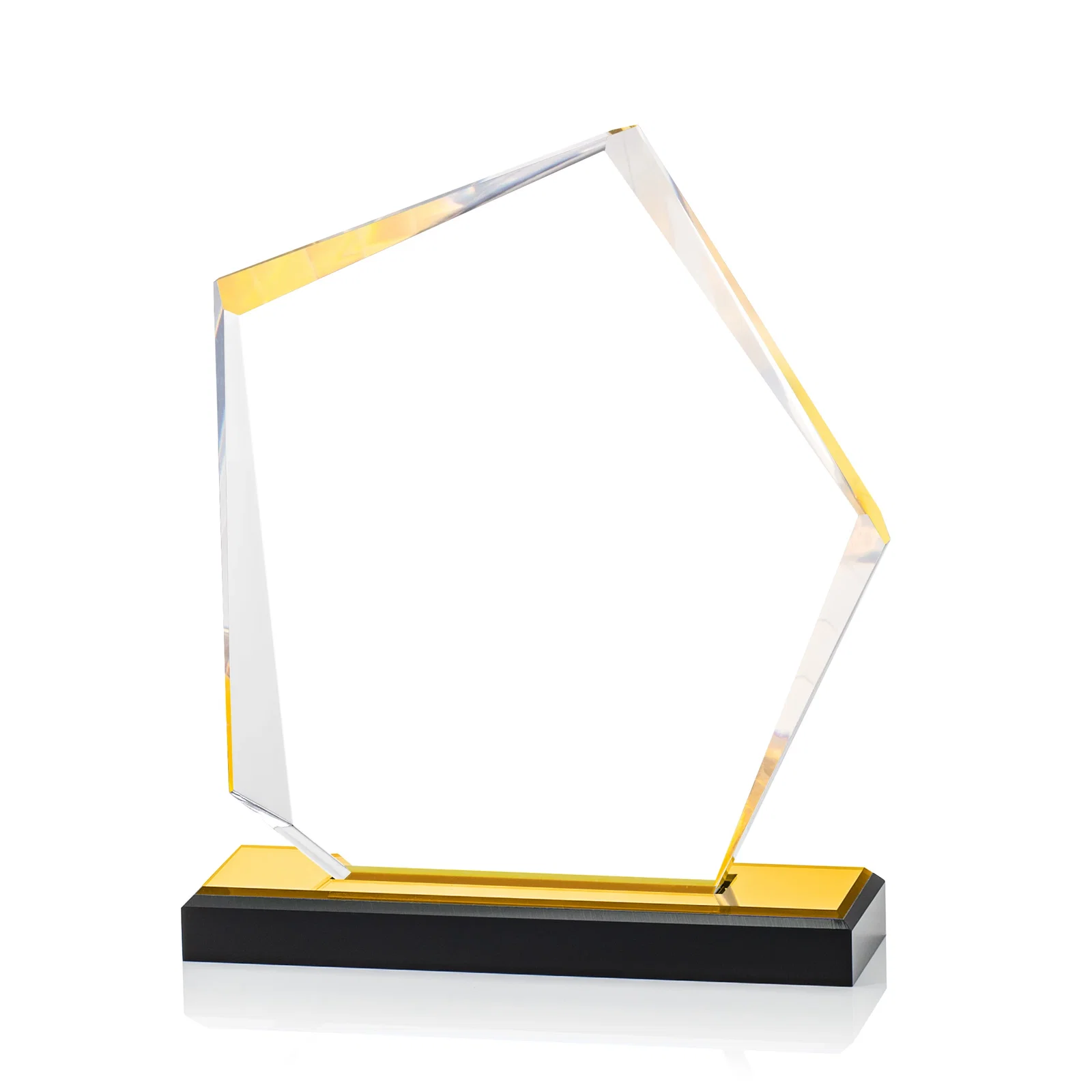 Promotional Faceted Acrylic Award with Blue Reflective Frame on Ebony Base for retirement presentations