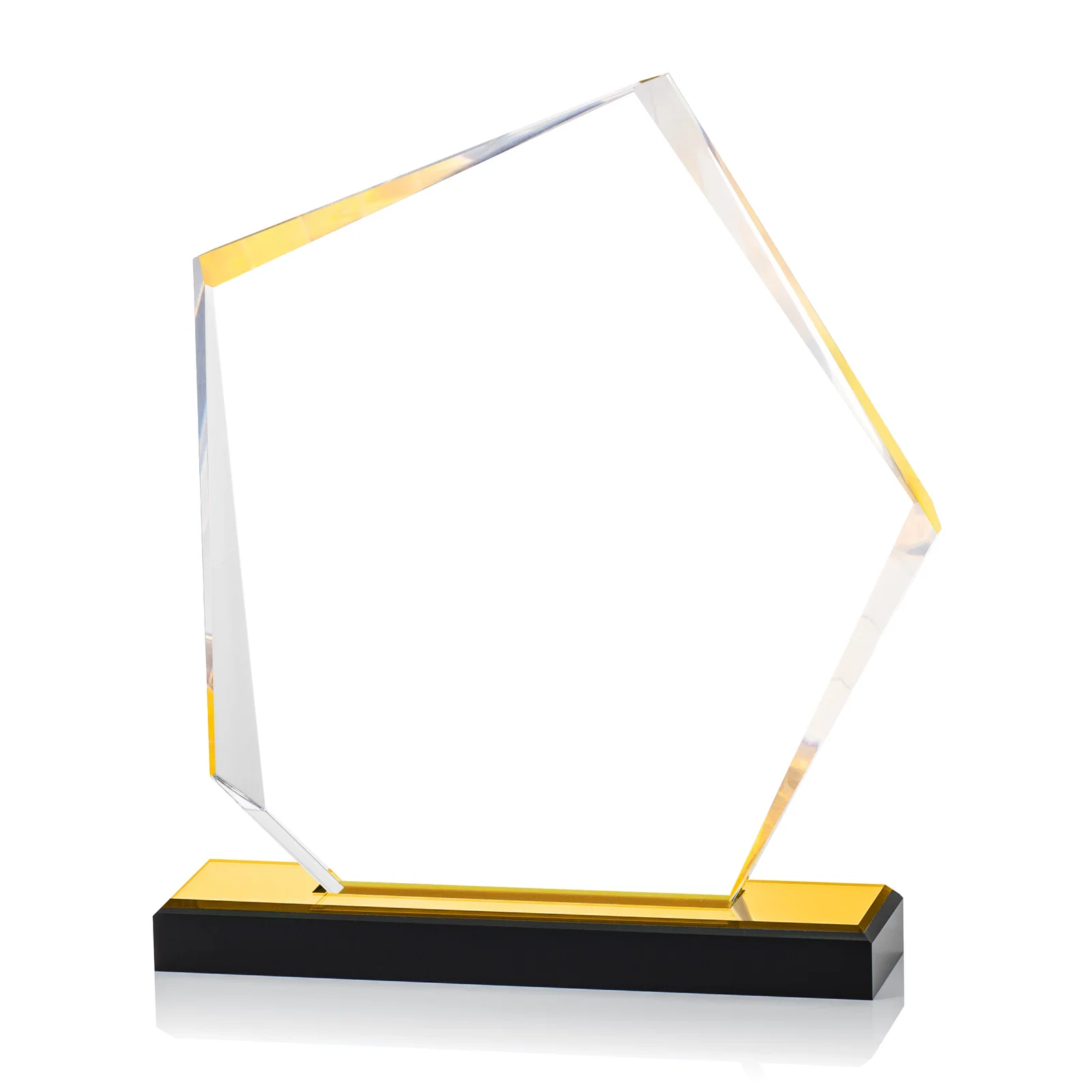 Promotional Faceted Acrylic Award with Blue Reflective Frame on Ebony Base for team milestone celebrations