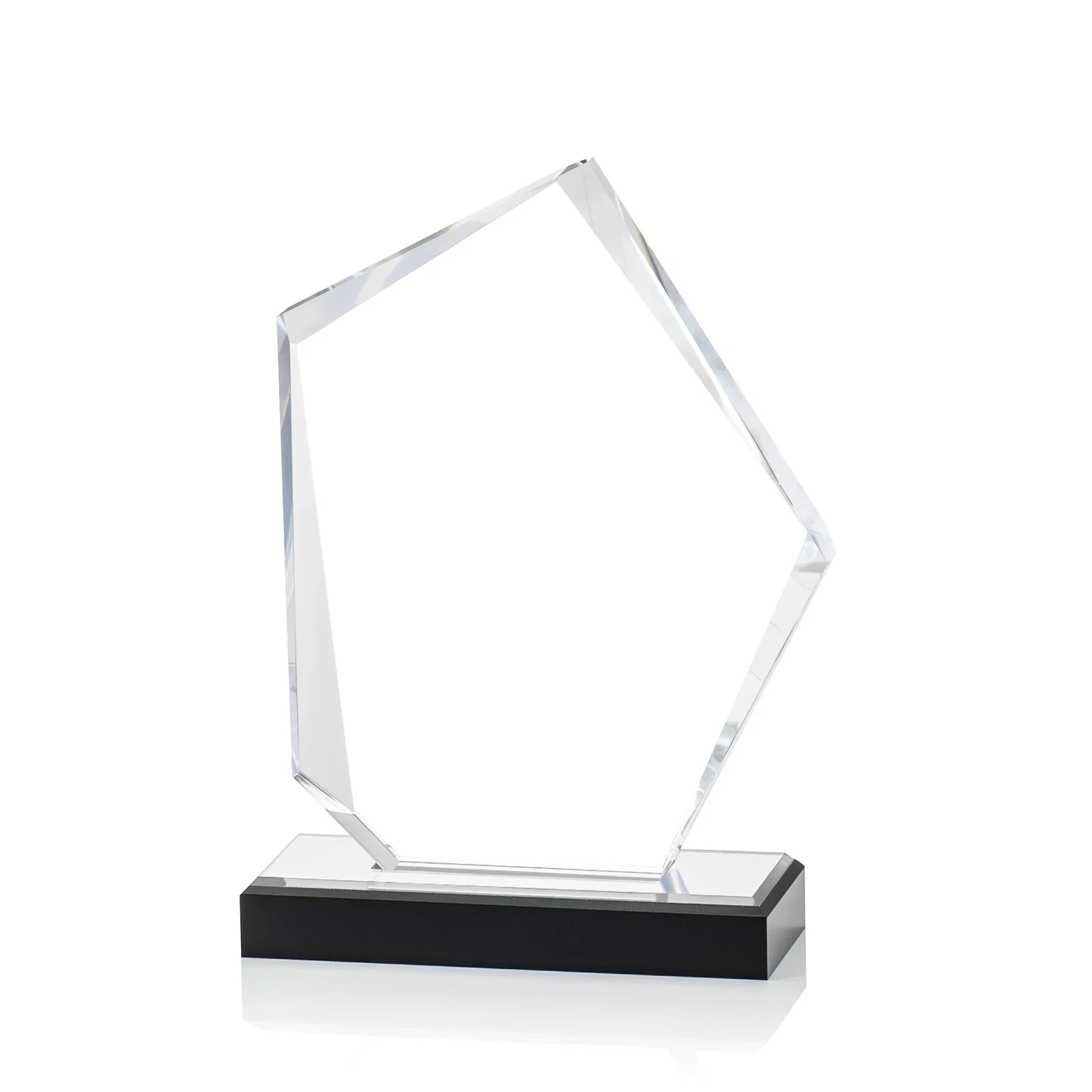 Promotional Faceted Acrylic Award with Blue Reflective Frame on Ebony Base for donor appreciation