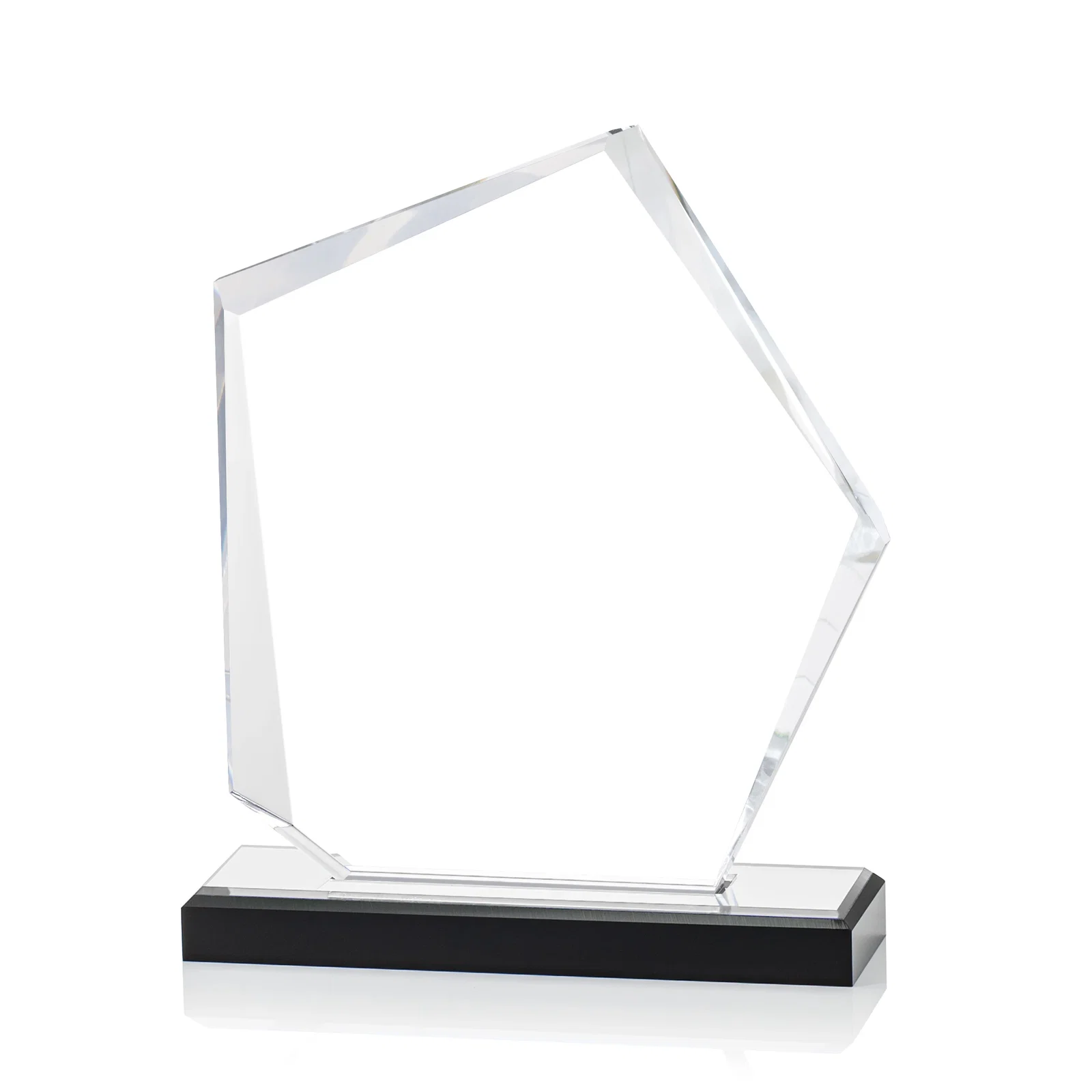 Promotional Faceted Acrylic Award with Blue Reflective Frame on Ebony Base for graduation ceremonies