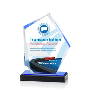 Faceted Acrylic Award with Blue Reflective Frame on Ebony Base