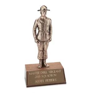 Antique Bronze Drill Sergeant Figure Award on Walnut Base