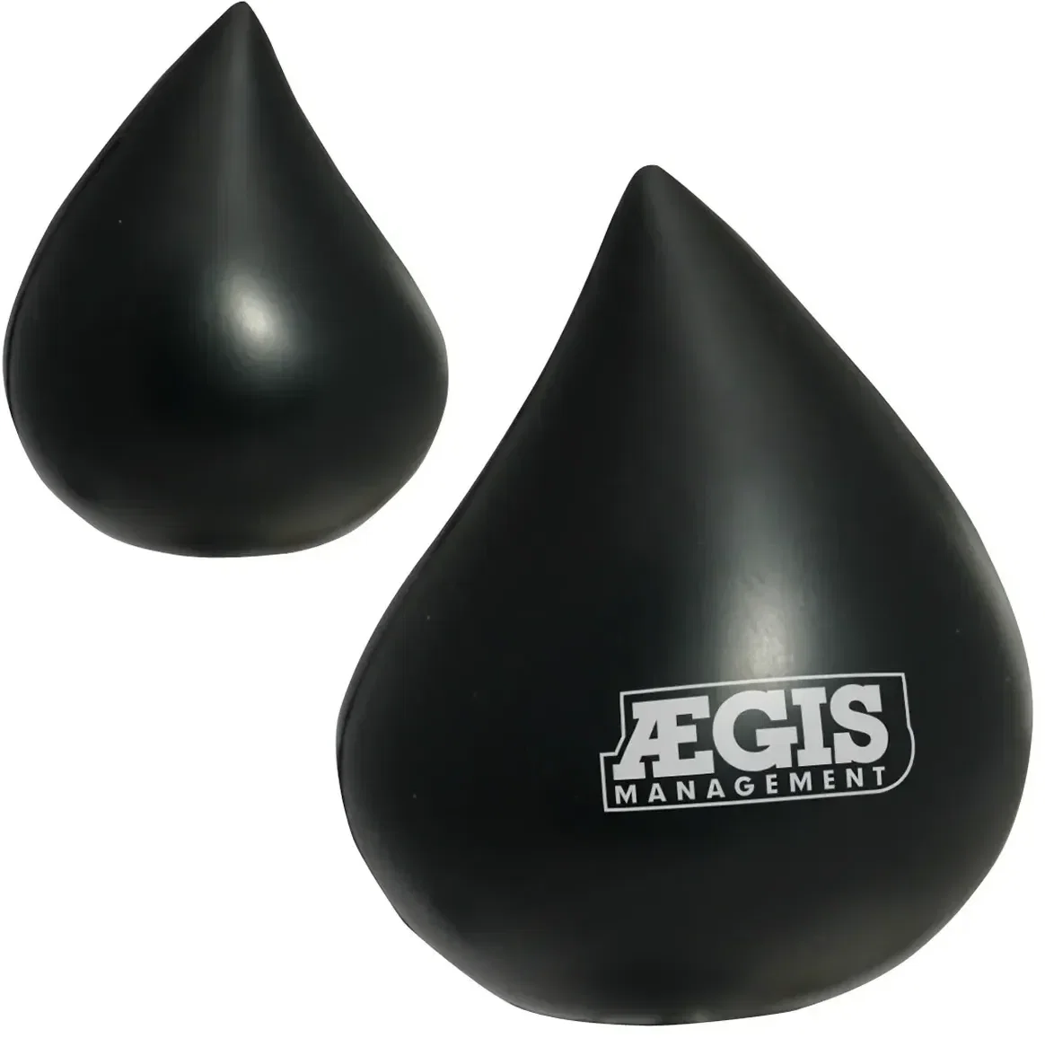 Branded Droplet Stress Reliever, custom water-drop squeeze toy side profile showing logo print area