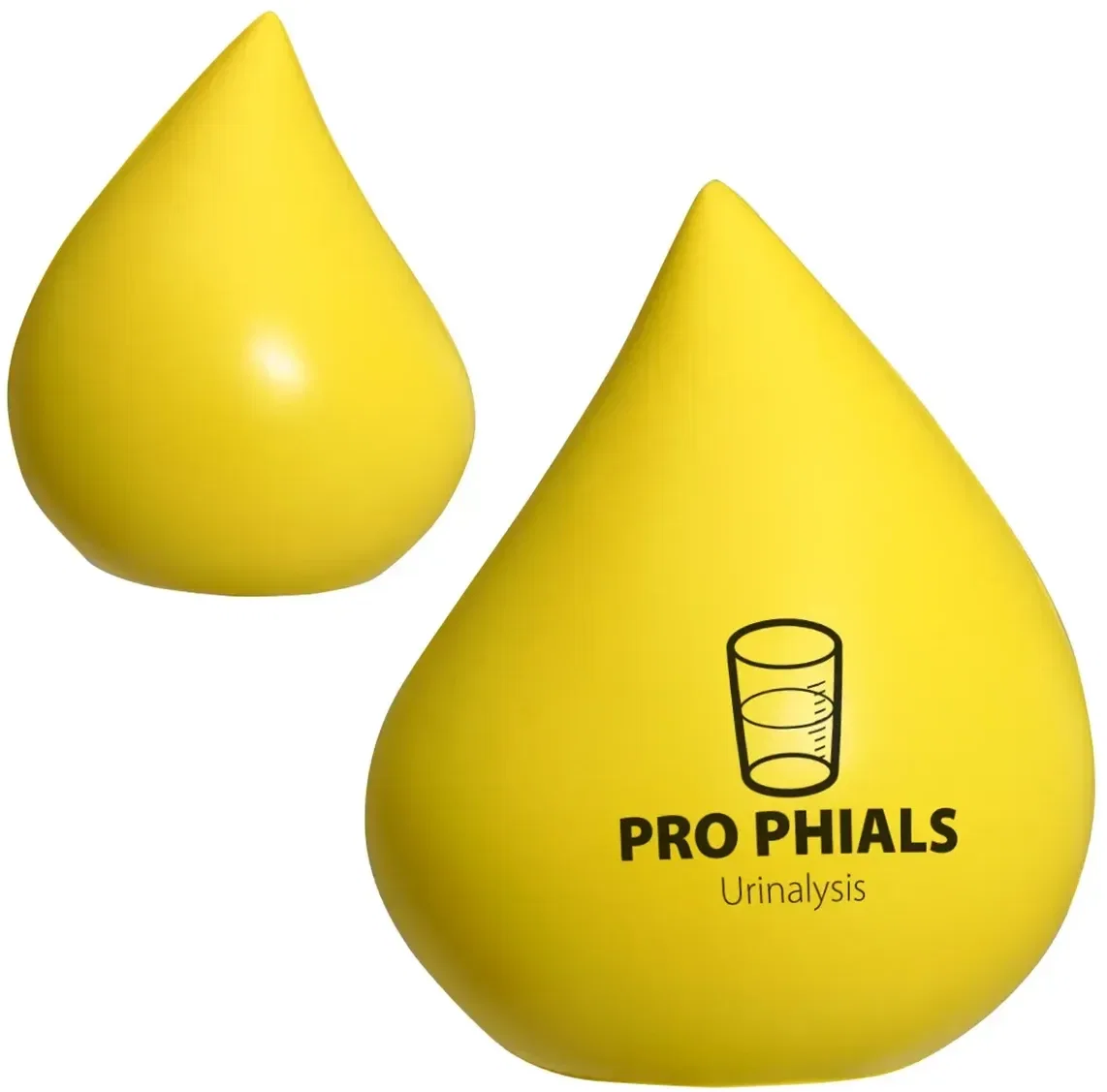 Custom Droplet Stress Reliever, branded water-drop squeeze toy angled view showing print detail