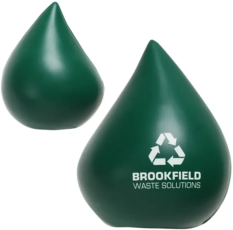 Custom Droplet Stress Reliever, branded water-drop squeeze toy top view for utilities and plumbers