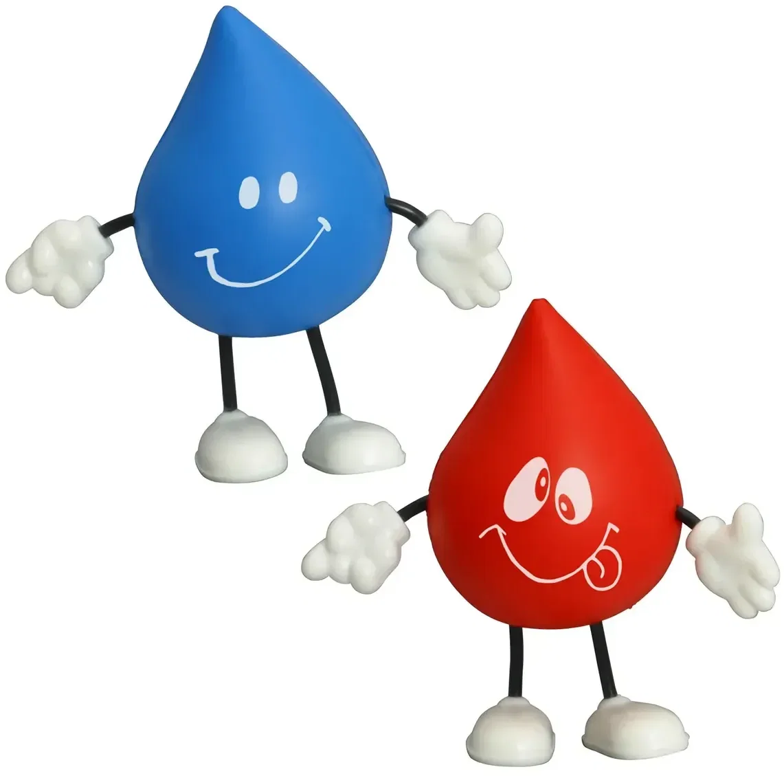 Smiling water droplet stress reliever with custom logo, promotional branded squeeze toy figurine
