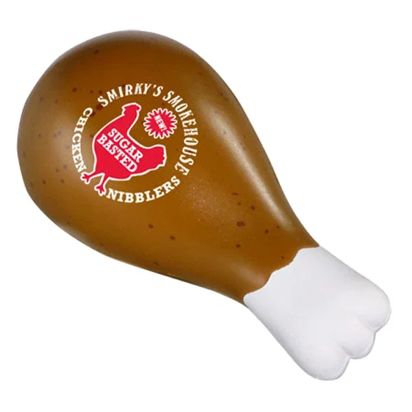 Turkey drumstick shaped polyurethane foam stress reliever, about 4.125 inches long