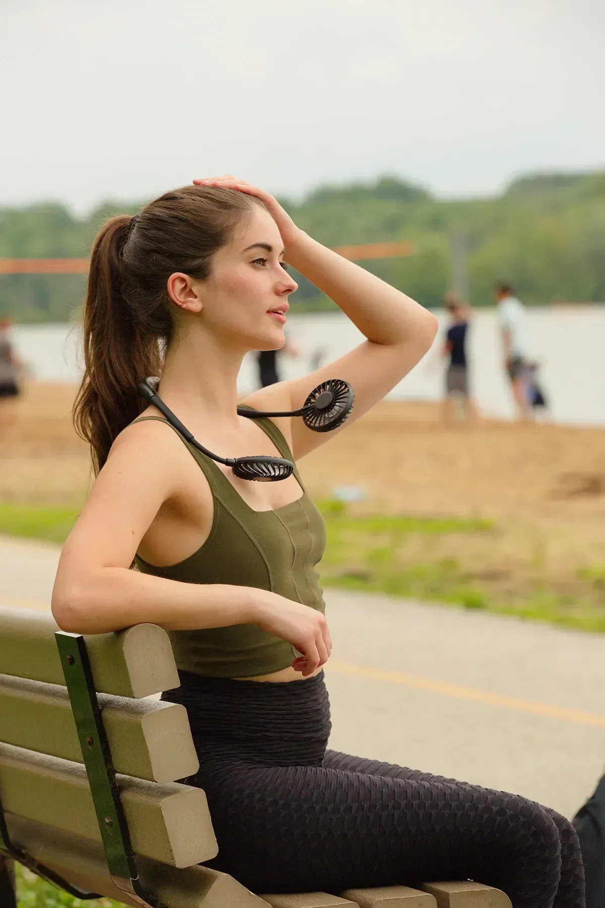 Branded promotional Dual Breeze neck fan worn hands-free around the neck