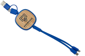 Custom Retractable Bamboo Charge-It™ Cable - 3-in-1