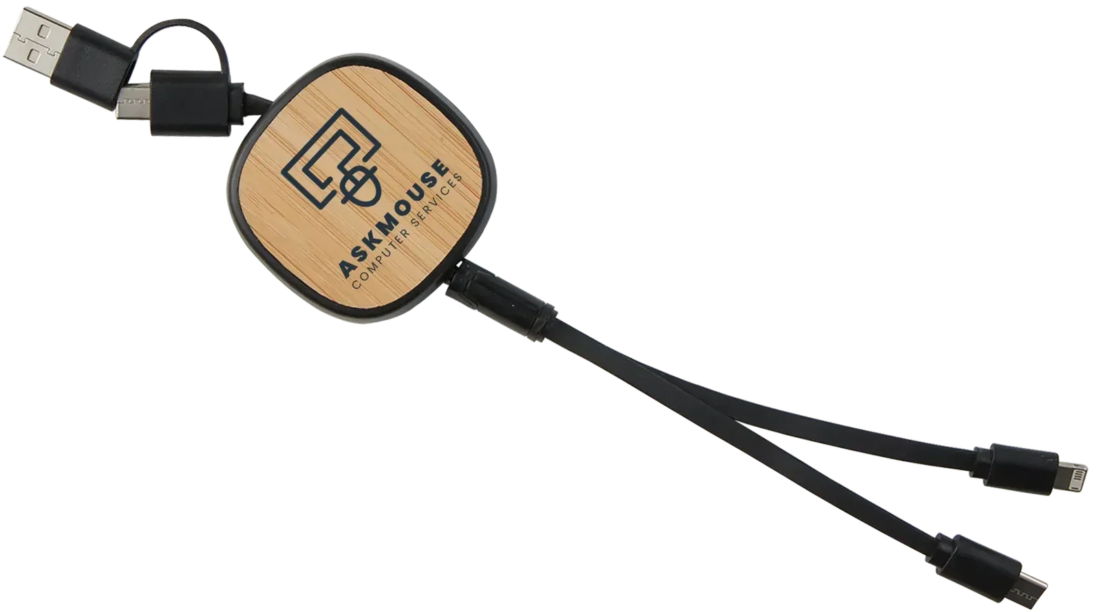Custom Retractable Bamboo Charge-It™ Cable - 3-in-1 — view 4