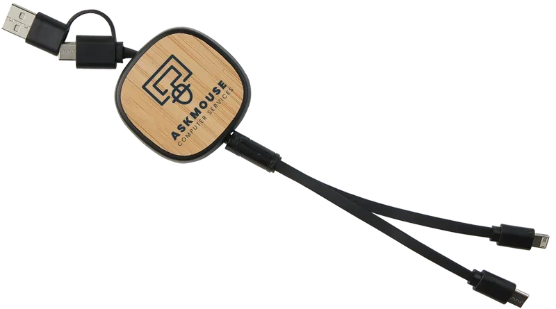 Custom Retractable Bamboo Charge-It™ Cable - 3-in-1 — view 4