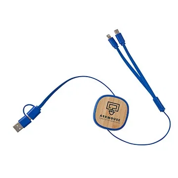 Dual Input 3-in-1 Retractable Bamboo Charge-It™ Cable — view 3