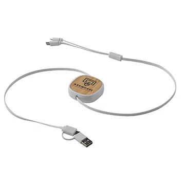 Dual Input 3-in-1 Retractable Bamboo Charge-It™ Cable — view 4