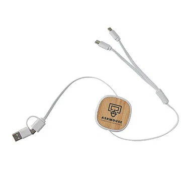 Dual Input 3-in-1 Retractable Bamboo Charge-It™ Cable — view 5
