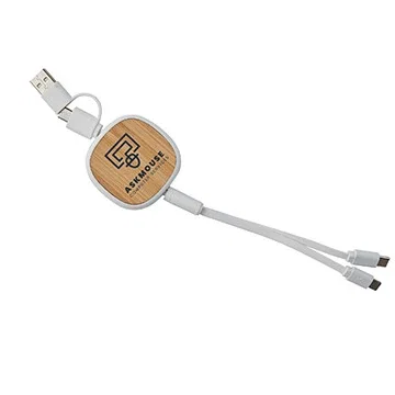 Dual Input 3-in-1 Retractable Bamboo Charge-It™ Cable — view 6