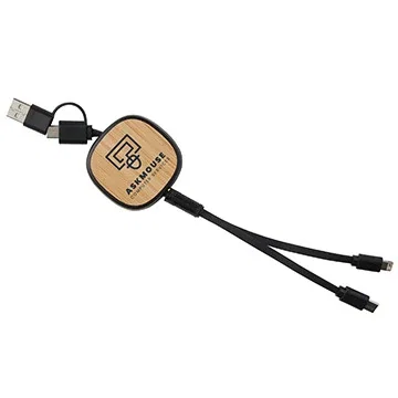 Dual Input 3-in-1 Retractable Bamboo Charge-It™ Cable — view 8