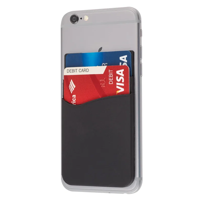 Cards tucked away behind a phone in hand