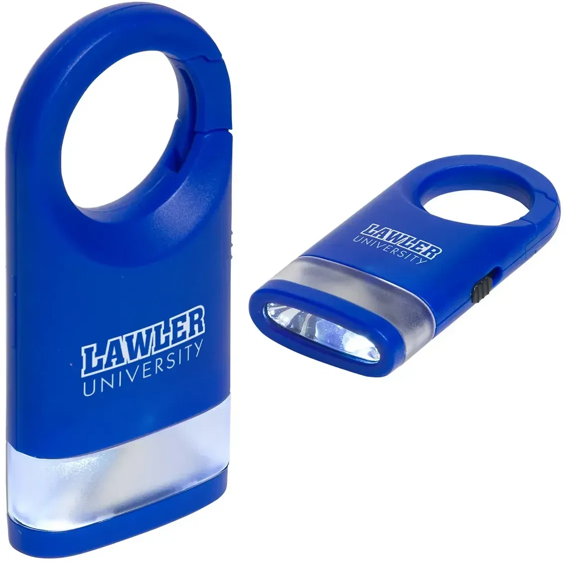 Close-up of logo imprint on promotional carabiner light