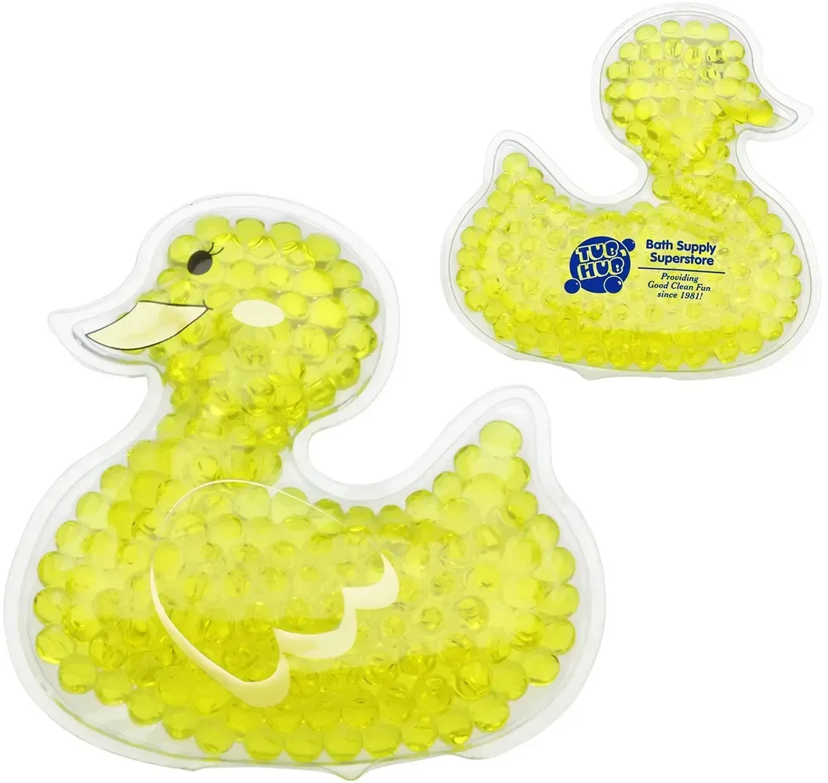 Duck Gel-Bead custom hot/cold pack, branded duck-shaped therapy pack for pediatric offices