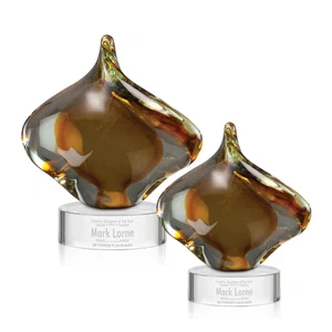 Amber and Gray Art Glass Teardrop Award, Hand-Formed
