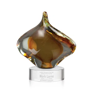 Amber and Gray Art Glass Teardrop Award, Hand-Formed