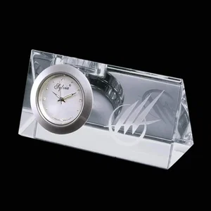 Optical Crystal Desk Clock With Chrome Face