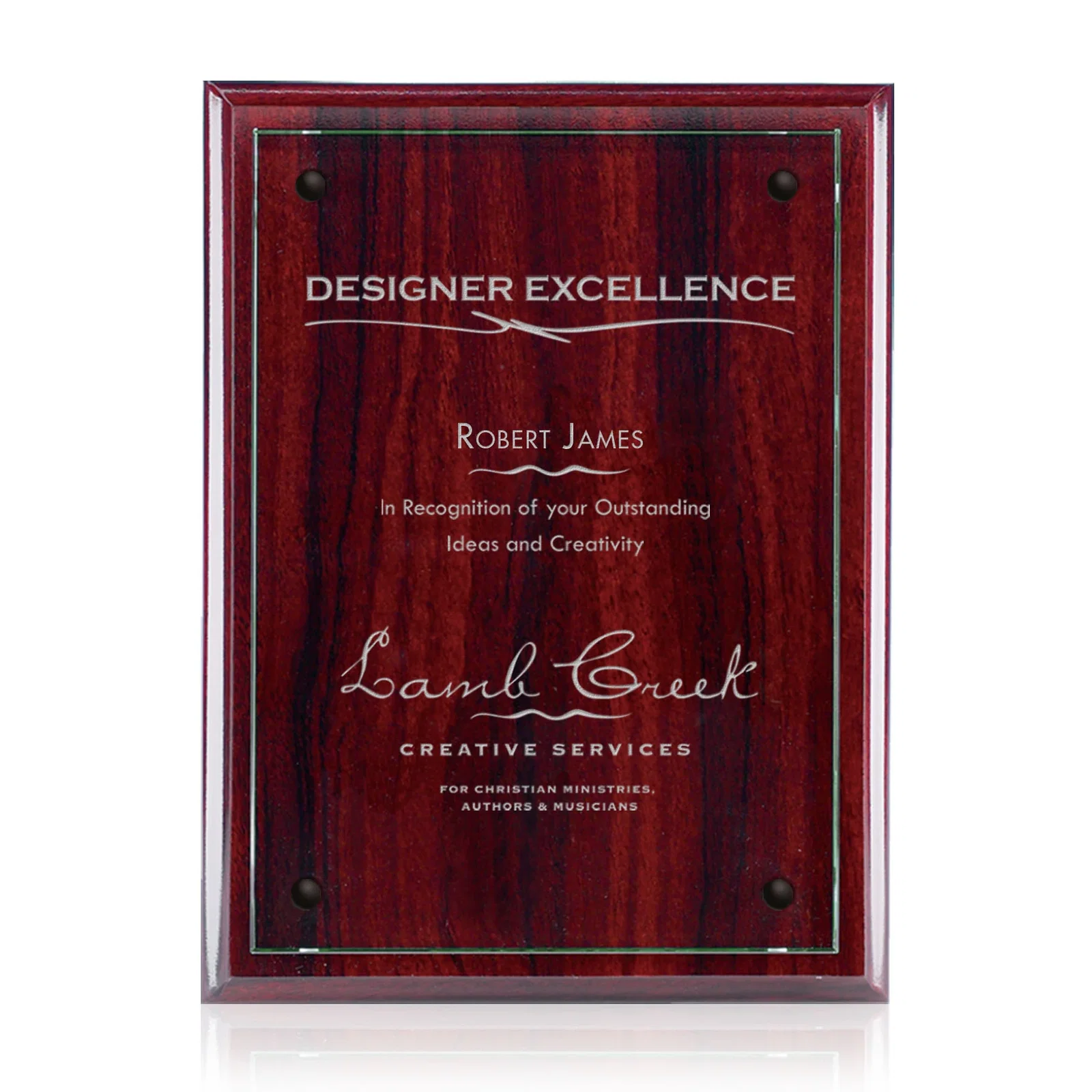 Personalized Jade Glass Wall Plaque on a Black Wood-Product Backing for employee recognition