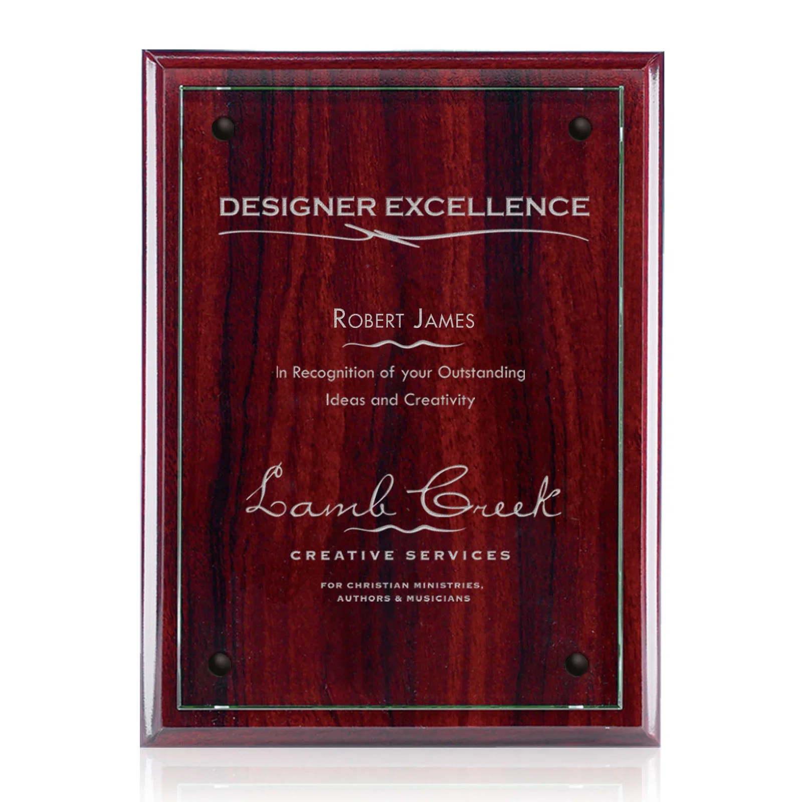 Personalized Jade Glass Wall Plaque on a Black Wood-Product Backing for corporate award ceremonies