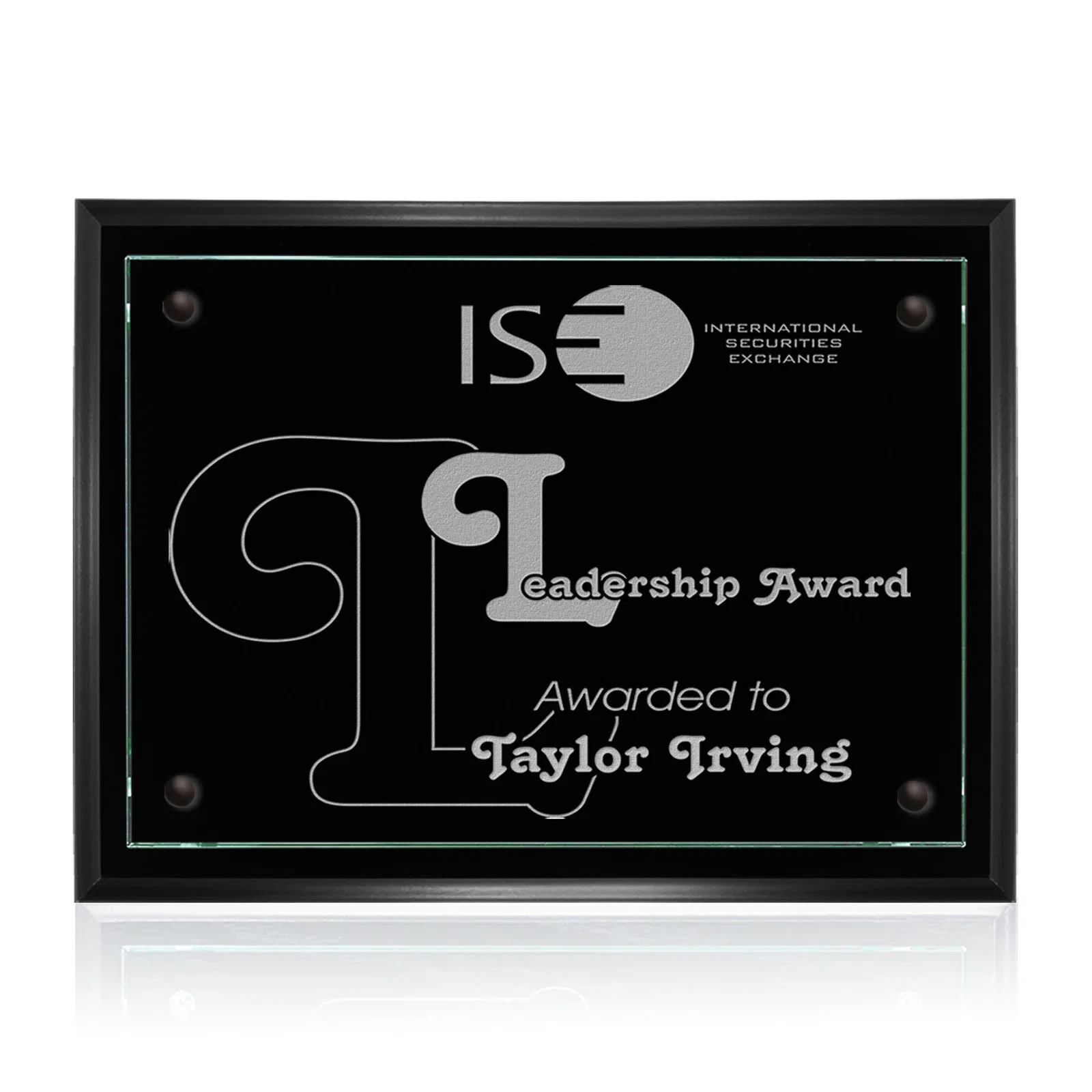 Custom Jade Glass Wall Plaque on a Black Wood-Product Backing for donor appreciation