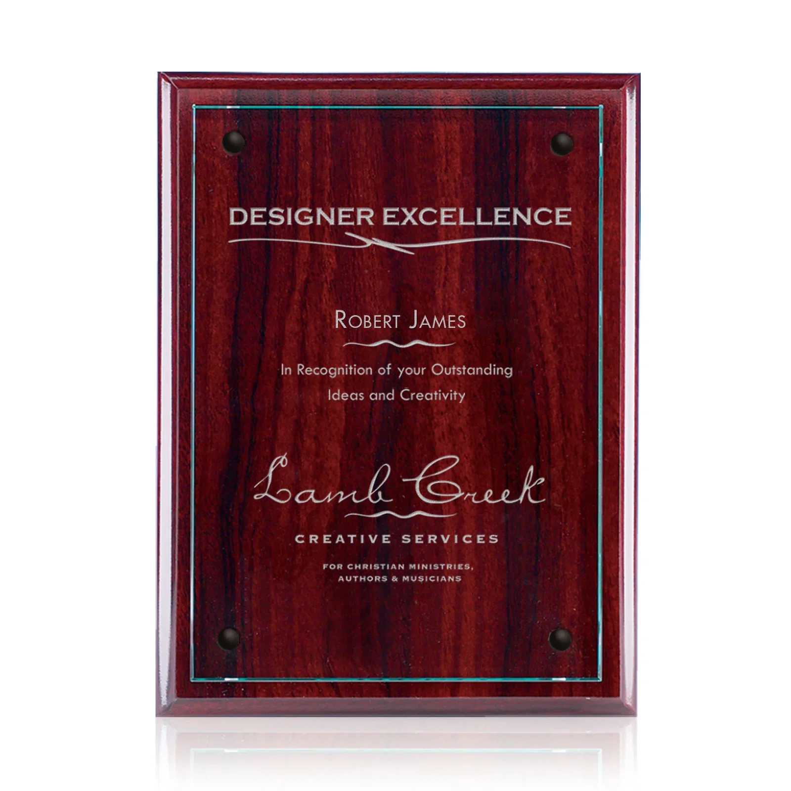 Personalized Starfire Glass Wall Plaque on Black Wood Backing for employee recognition