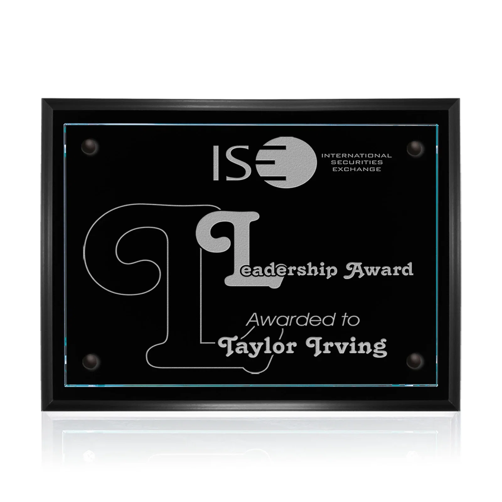 Custom Starfire Glass Wall Plaque on Black Wood Backing for team milestone celebrations