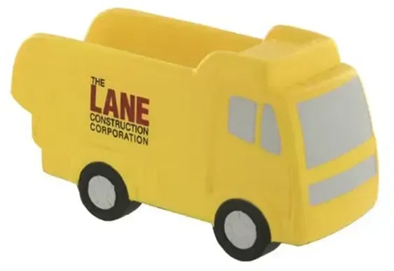 Dump Truck Stress Reliever, a custom loaded-bed truck squeeze toy for logo-branded construction promotions