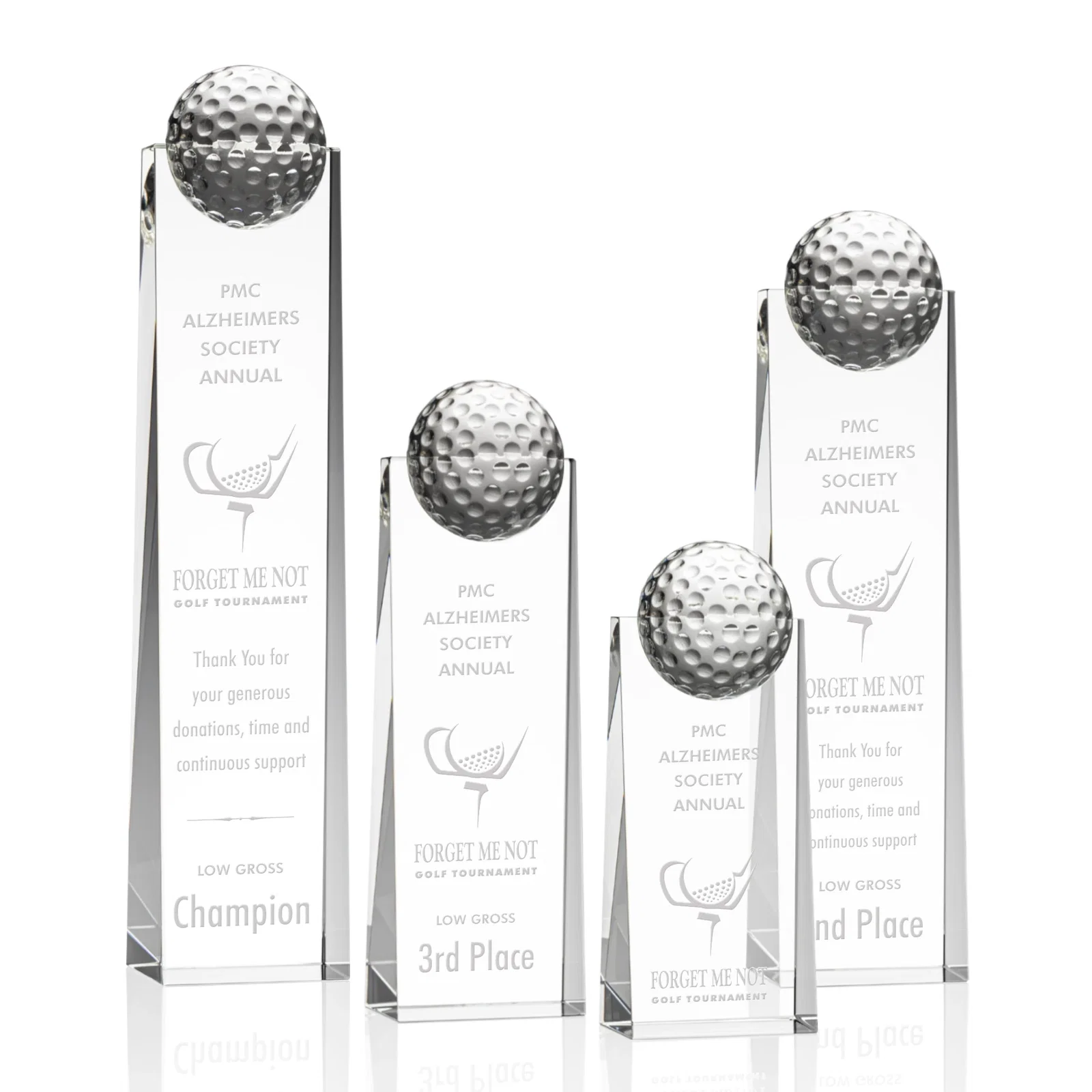 Custom Optical Crystal Tower Award with Domed Ball in 6 to 12 Inch Heights for employee recognition