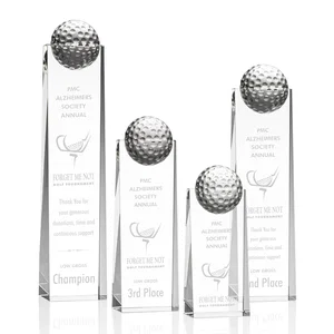Optical Crystal Tower Award with Domed Ball in 6 to 12 Inch Heights