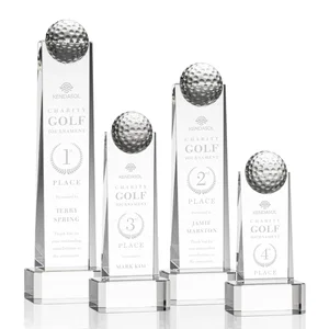 Optical Crystal Tower Golf Award with Domed Ball on Clear Base