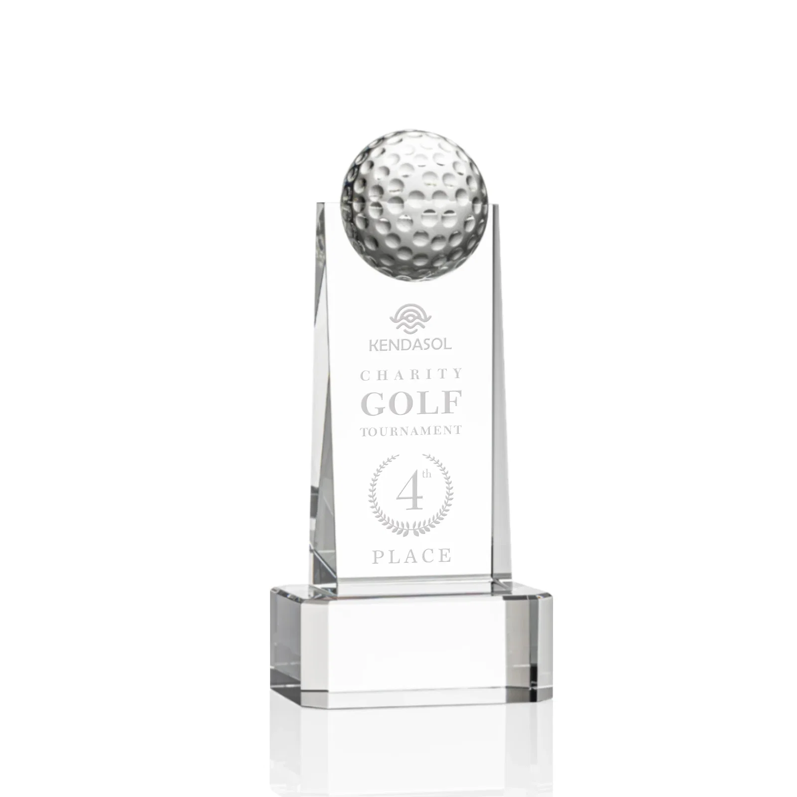 Custom Optical Crystal Tower Golf Award with Domed Ball on Clear Base for corporate award ceremonies