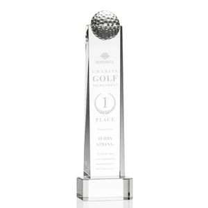 Optical Crystal Tower Golf Award with Domed Ball on Clear Base