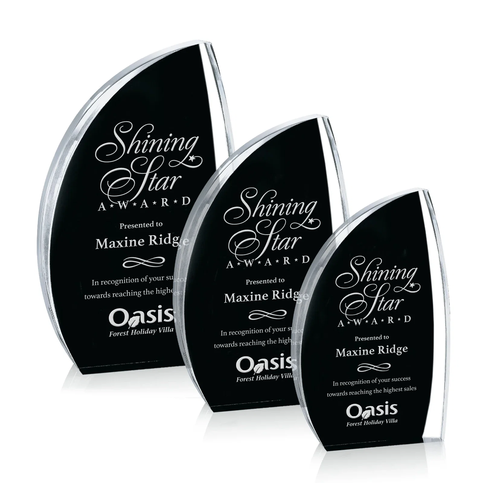 Custom Clear Acrylic Award with Side Peak and Black Backing for employee recognition