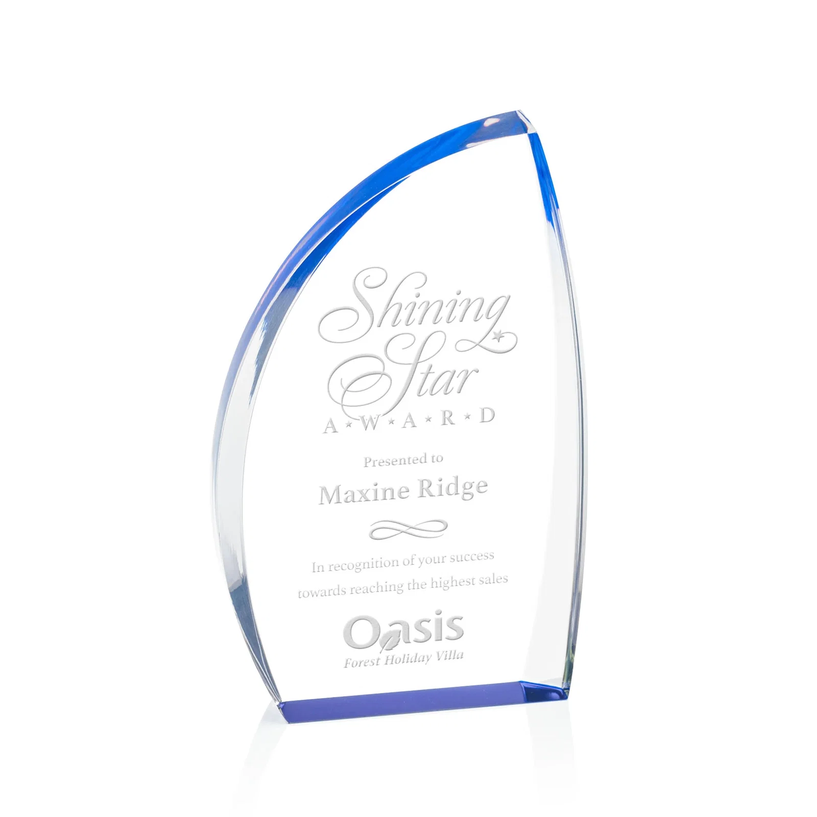 Custom Clear Acrylic Award with Side Peak and Black Backing for volunteer appreciation