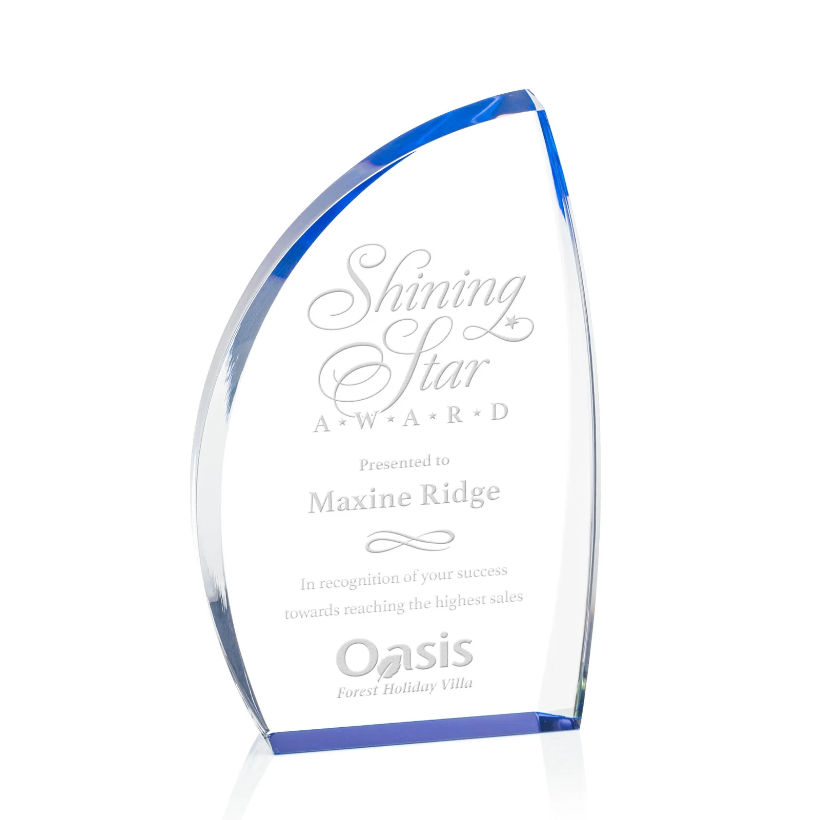 Custom Clear Acrylic Award with Side Peak and Black Backing for dealer and partner awards