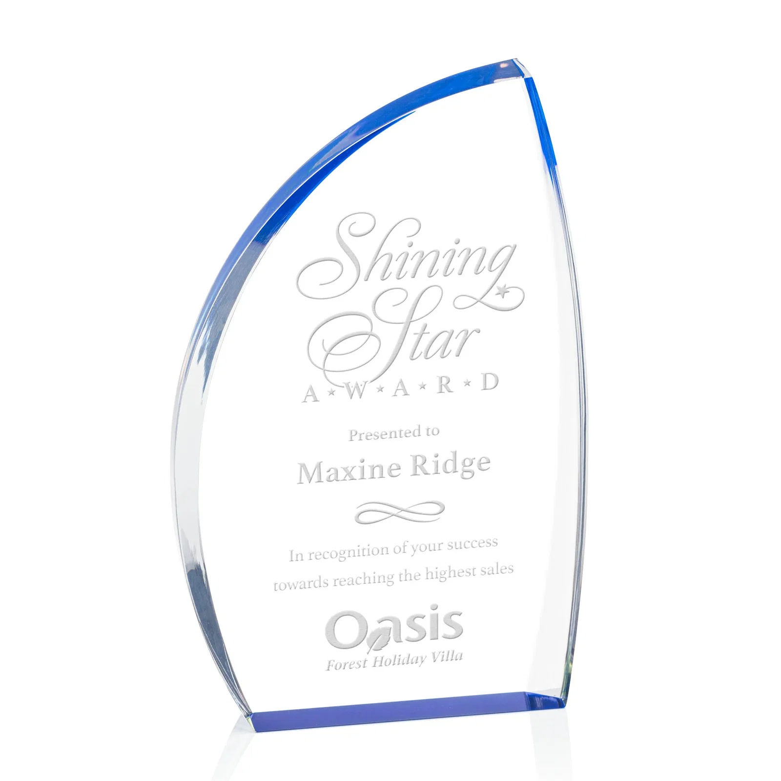 Custom Clear Acrylic Award with Side Peak and Black Backing for company anniversary events