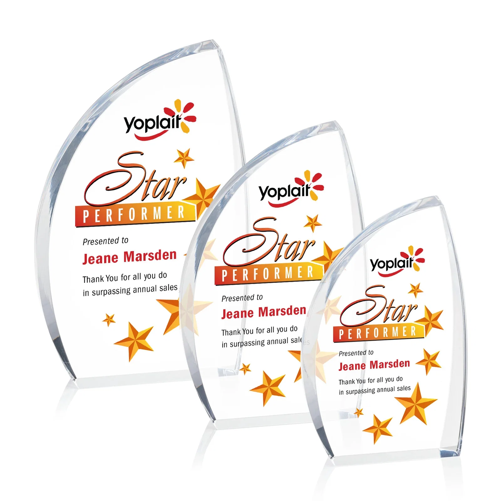 Personalized Clear Acrylic Award with Side Peak and Black Backing for employee recognition