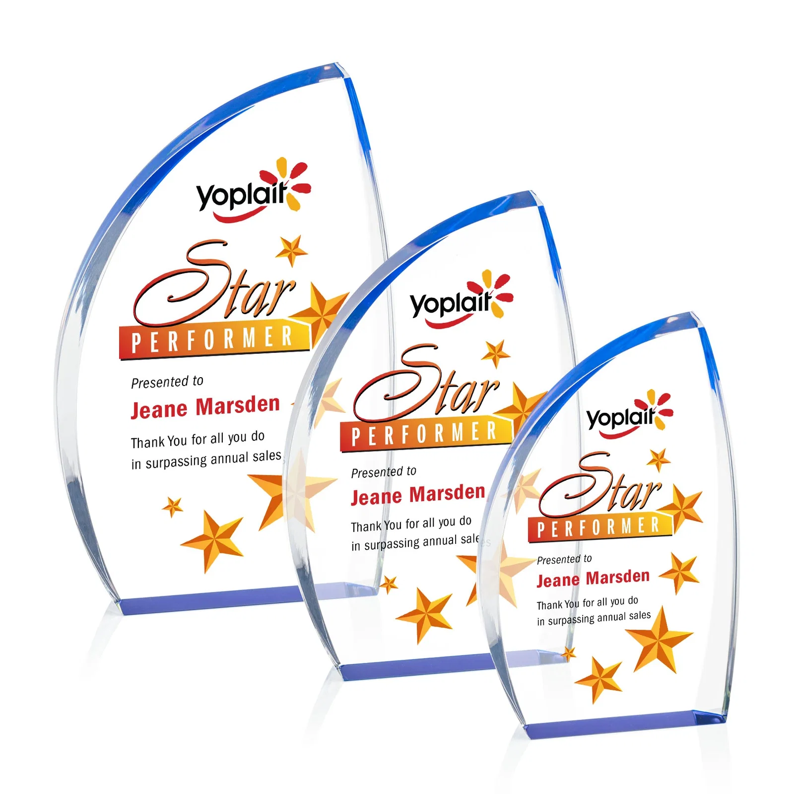 Personalized Clear Acrylic Award with Side Peak and Black Backing for retirement presentations
