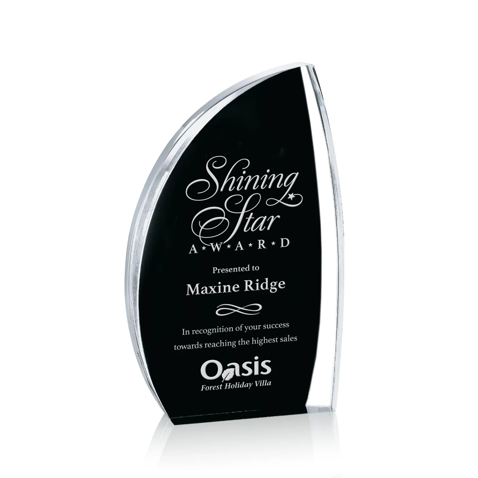 Custom Clear Acrylic Award with Side Peak and Black Backing for corporate award ceremonies