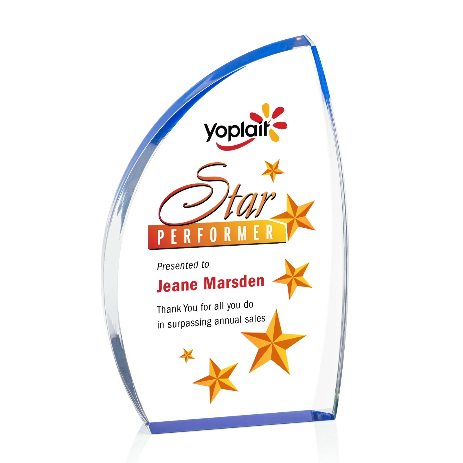 Personalized Clear Acrylic Award with Side Peak and Black Backing for graduation ceremonies