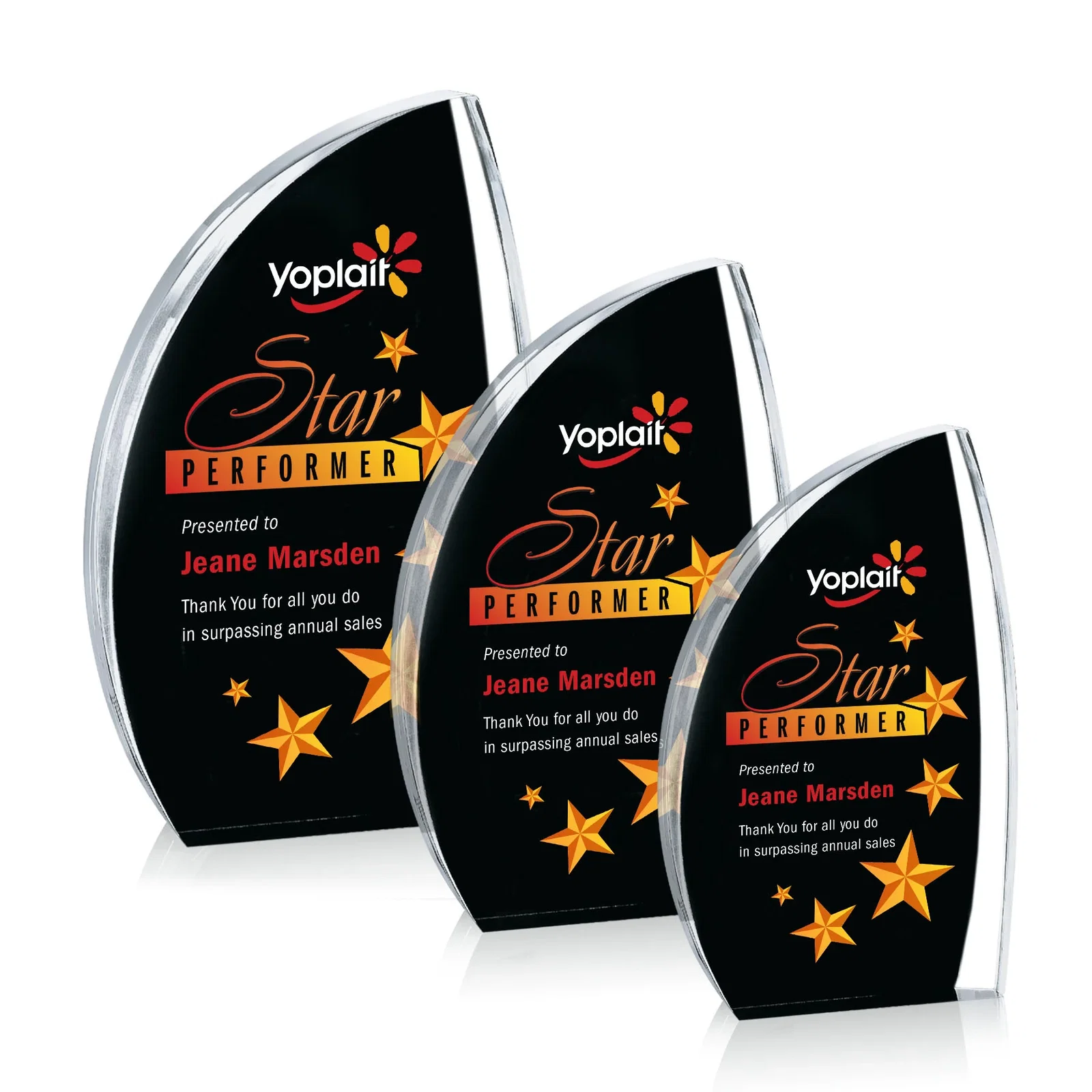 Personalized Clear Acrylic Award with Side Peak and Black Backing for safety achievement programs