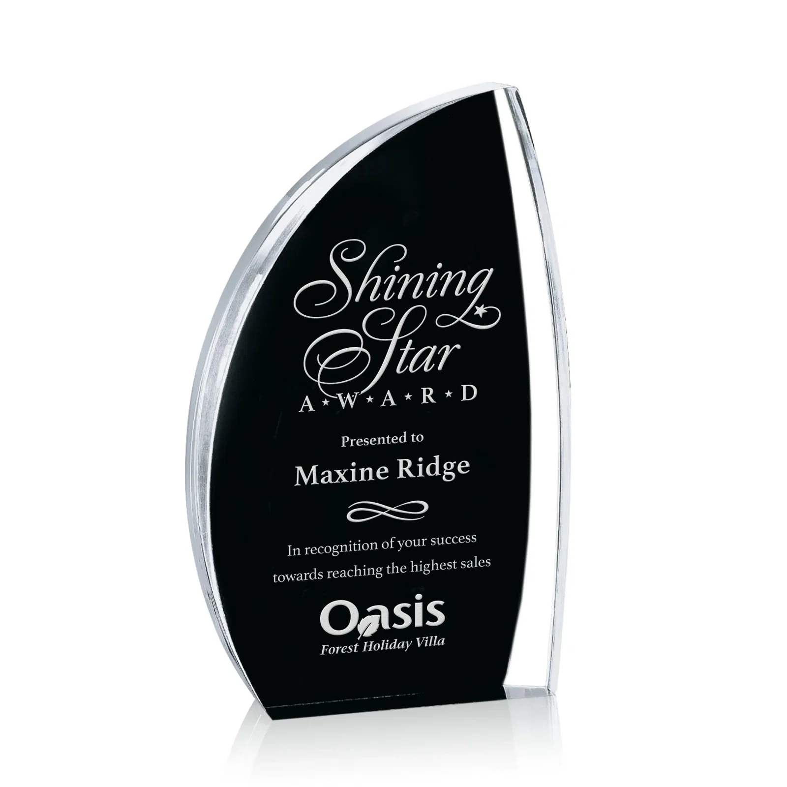 Custom Clear Acrylic Award with Side Peak and Black Backing for service anniversary gifts